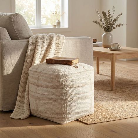 JUPITER - pouf in lana avorio con decoro 40 x 40