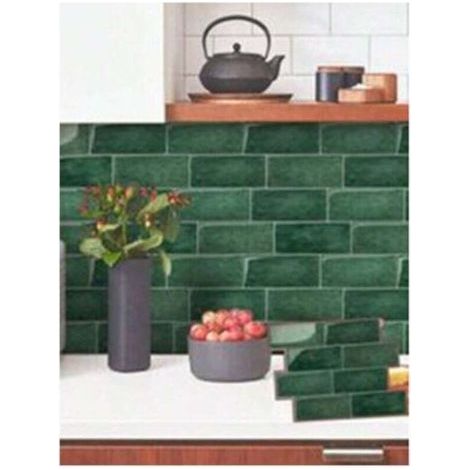 Selbstklebende 3D-Fliesenrückwand für Küche und Badezimmer, Grün, 4 Bögen (1/4)