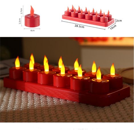 12 rote, wiederaufladbare LED-Kerzen, Dekoration für Weihnachten und andere Anlässe, kontinuierliches, flammenloses Licht