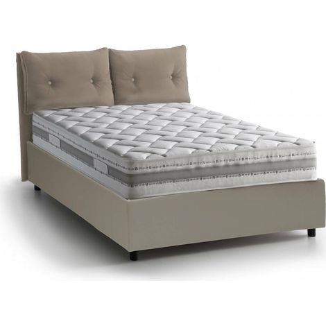 Dmora - Cama de plaza y media Dcolomb, Cama contenedor con tapizado en ecopiel, 100% Made in Italy, Apertura frontal, con colchón Cm 120x190 incluido, Tórtola