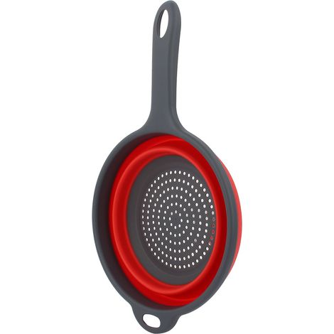 Panier d'égouttage pliable (rouge), panier-filtre pour laver les fruits, filtre en silicone avec poignée (1/5)