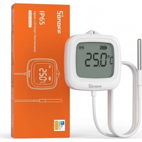 Capteur de température étanche Zigbee avec sonde inox 1,5 m – Plage -40 à 115°C – Écran LCD – Surveillance via APP – Support magnétique – Sonoff