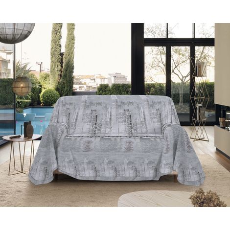 Telo Arredo Made in Italy in Cotone Grandfoulard Copritutto Copridivano Copriletto-Teli Sofà Arredatutto-Drappeggio-Arazzo-Copridivano Grand Foulard Letto Singolo - NewYork Grigio