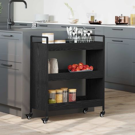 vidaXL  Kitchen Trolley  Black Oak 70 x 30 x 82 cm Engineered Wood