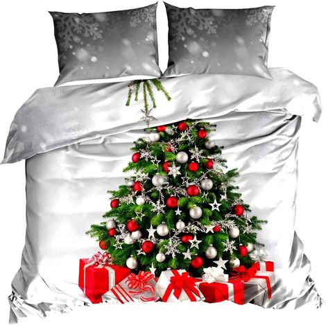 Linge de lit en satin de coton 3D 160x200cm motif sapin de Noël (1/2)