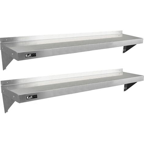 Kukoo – Lot de 2 étagères murales en acier inoxydable 150cm x 30cm – Résistant à la corrosion – Capacité 110kg par étagère – Chiffons microfibre offerts