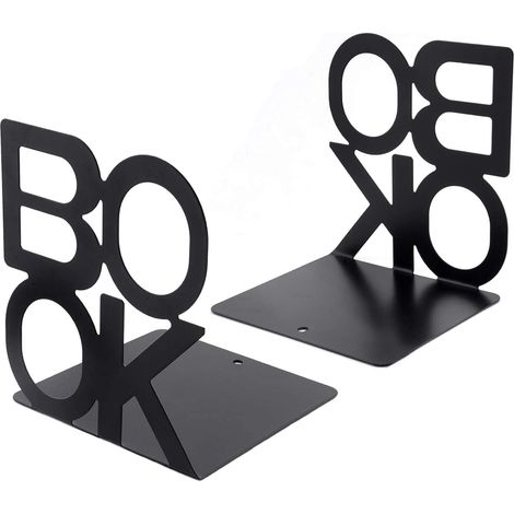 1 Paire Bureau Bookends Métal Livre Ends Lettre Motif Livre Support Support Pour Tablettes Bureau Dcor Book Rack Pour Les Livres, Dvd, Jeux Vidéo, Fournitures de Bureau Magazine (le noir) (1/5)