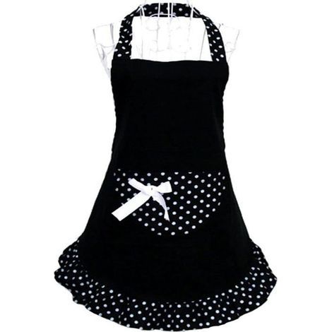 Küchenschürze für Damen mit Taschen und Schleife, aus hochwertiger Baumwolle, schwarz (1/5)