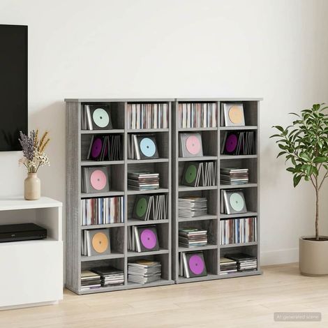 vidaXL CD Cabinet 2 pcs Grey Sonoma 60 x 17 x 92 cm Engineered Wood (1/5)