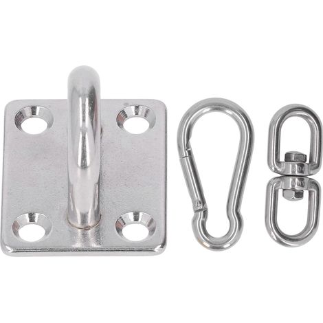 Kit de fixation pour hamac en acier inoxydable (7 pièces) avec mousqueton, crochet et vis pour fixation de voile d'ombrage. (1/5)