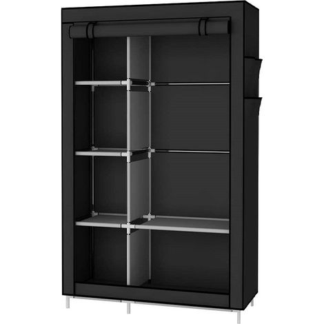 Fabric Wardrobe for Bedroom, 2 Doors with Hanging Rail and Shelves, Fabric Wardrobe with Cover for Dressing Room/Bedroom (Black, 105 x 45 x 170 cm) (1/5)