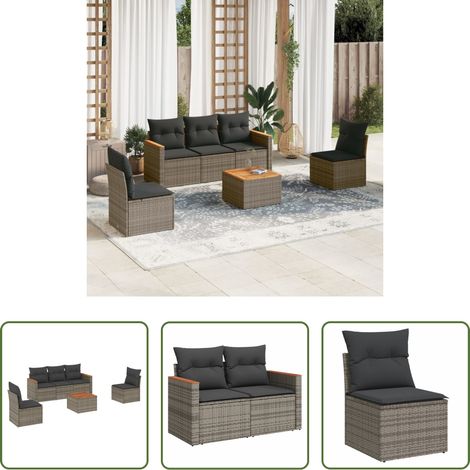 Terrassensofa - 6-tlg. Garten-Sofagarnitur mit Kissen Grau Poly Rattan (1/5)