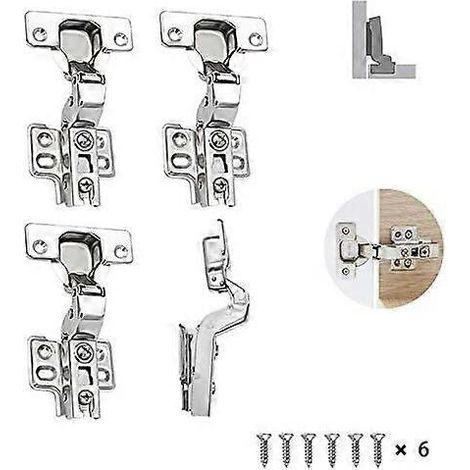 Charnières standard à 110 degrés avec amortisseur et mécanisme de fermeture automatique pour portes de placards de cuisine (lot de 4) (1/4)