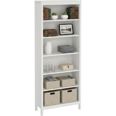 Dmora - Libreria Mariette, Scaffale da ufficio, Mobile portalibri, Biblioteca, 78x33 h199 cm, Bianco