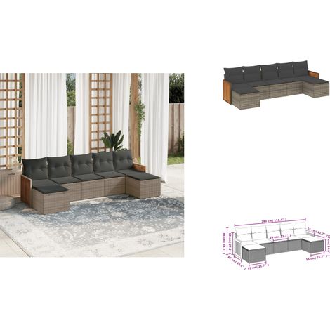 7-tlg. Garten-Sofagarnitur mit Kissen Grau Poly Rattan - Gartensorte - Gartenmöbelset - PE-Rattan Möbel - Outdoor Lounge Set - Balkonmöbel (1/3)