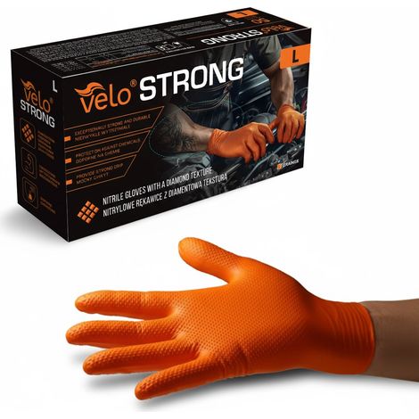 VELO "L" STRONG – Nitrilhandschuhe mit Diamantstruktur, orange STRONG, 50er-Packung