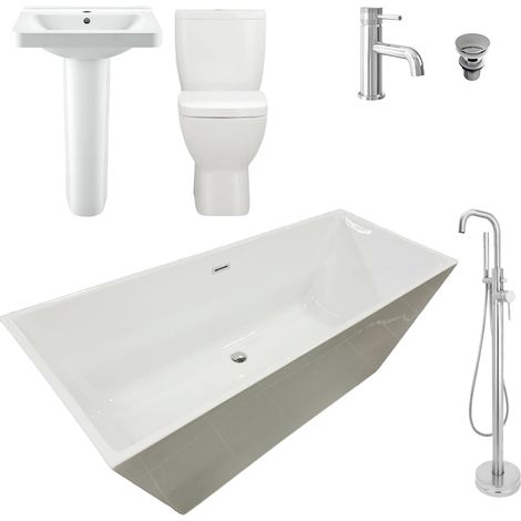 Airton Freestanding Bathroom Suite with Vercelli Basin Toilet with Taps 1650mm