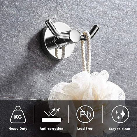 Doppelter Handtuchhaken aus Chrom – Modernes Design für Bademantel und Handtuch, einfache Wandmontage, glänzende Oberfläche