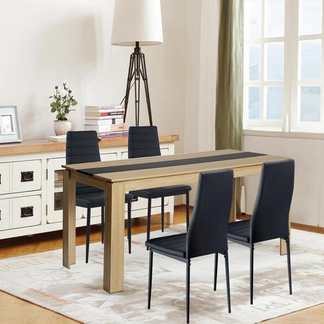 Esstischgruppe 160cm Eiche-Schwarz mit 4 Hochlehner Kunstleder Stühlen (1/5)