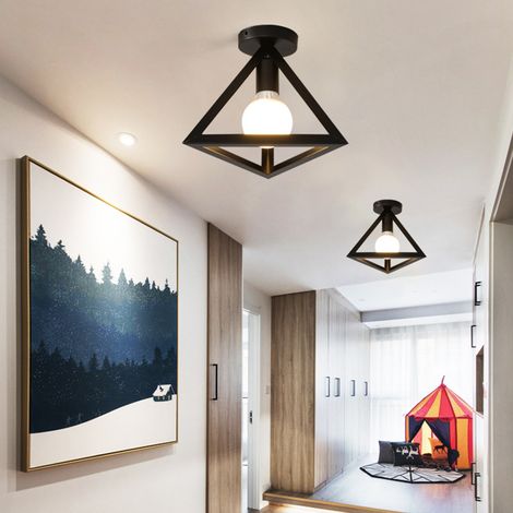 Lot de 2 plafonniers industriels en métal, lustre noir rétro, éclairage d'allée créatif, plafonnier moderne en fer avec ampoule, lumière chaude 3000 K (1/5)