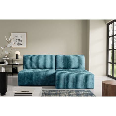 Ecksofa mit Schlaffunktion NATALIA XS in Stoff Tilia Blau Ottomane Rechts