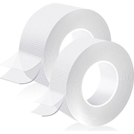 Nano-Doppelseitiges Klebeband, 2 Rollen, starkes, transparentes, doppelseitiges Klebeband, waschbar und wiederverwendbar