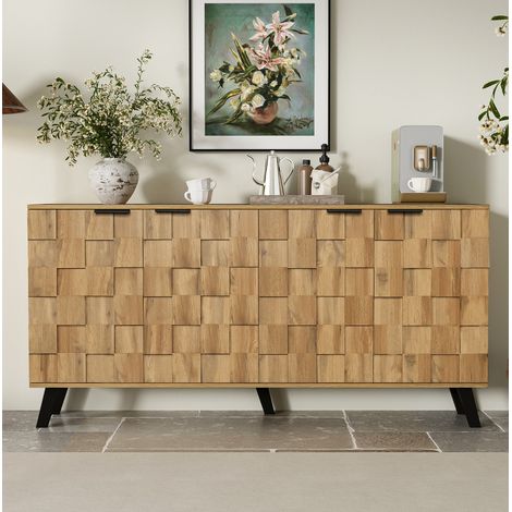 Buffet 160.5x35.5x78 cm bois en panneaux de particules avec 4 portes et étagères réglables (1/5)
