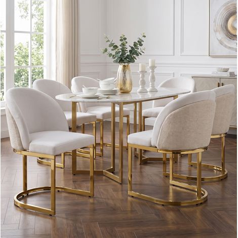 Lot de 6 chaises de salle à manger 59x52x85 cm en chenille beige, confort pour salon – MEUBLIV (1/5)