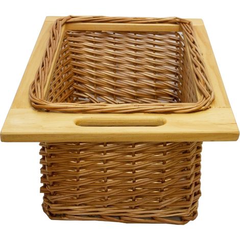 Cestelli Estraibili in Vimini per Cucina Cassetti Organizzazione Credenza Cesto in Vimini con Telaio e Binari in Legno di Faggio per Dispensa da 40cm Organizza Unità 40 cm con Viti GRATIS - 1 Cesto