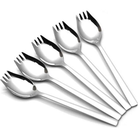 Cuillère-fourchette - Lot de 5 - Acier inoxydable - Multifonction - Repas quotidien - 19 cm