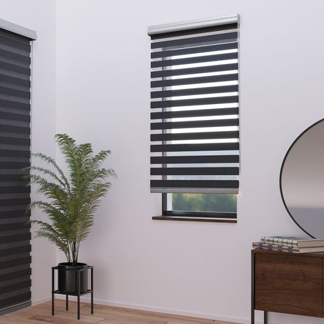 Madecostore – Store enrouleur jour nuit avec coffre – Gris anthracite – L63 x H250 cm – Opacité alternée – Mécanisme à chaînette – Sécurité enfant (1/5)