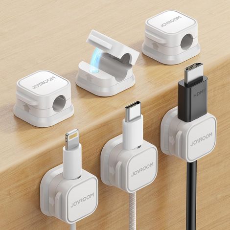6 Pack Clips Câble Organisateur de Câbles Magnétique Auto-adhésif Support pour Bureau, Table Nuit, Chargement, HDMI, USB, Audio, Blanc - B-Blanc (1/5)