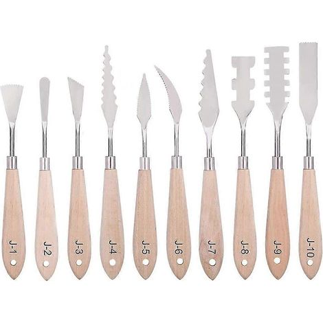Malermesserset – 10-teilig aus Edelstahl, Spachtel, Palettenmesser, Malwerkzeuge, Metallmesser, Holzgriffe (1/5)