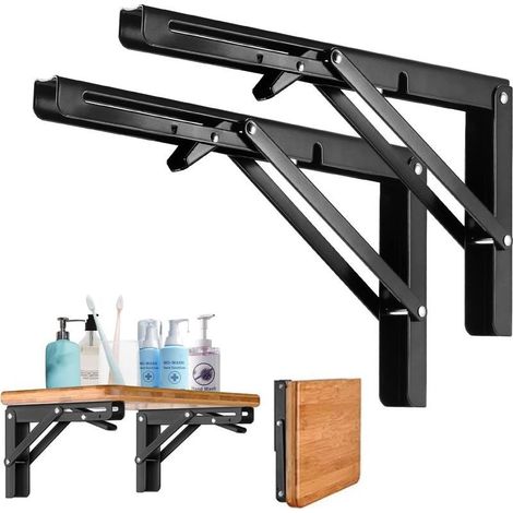 Equerre Etagère Pliante 500MM,2Pcs Support Console Pliable en Acier Laminé à Froid, Équerre pour Étagère Murale Pliants avec Vis de Fixation pour Garage, Cuisine, Jardin, Noir (1/5)