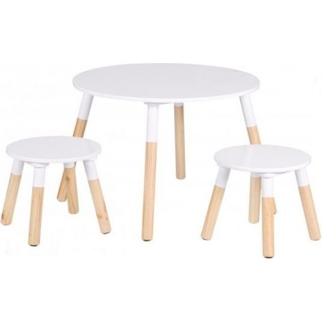 Ensemble Table et 2 Tabourets pour Enfants Bois et Blanc (1/6)