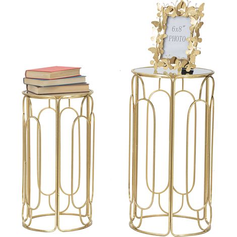 Couchtisch-Set Kuldig, 2-tlg., Rund, Tischplatte Transparent, 37x37x70h cm, Gold