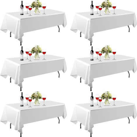 Set mit 6 rechteckigen Polyester-Tischdecken, 152 x 260 cm, dick und fleckenabweisend, schwarz/weiß/Hochzeit