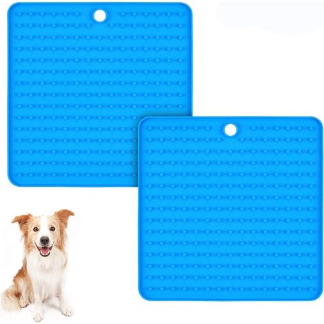 MINKUROW Pet Lick Mat - Alfombrilla Para Perros De Alimentación Lenta, Relaja A Las Mascotas Ansiosas, Perfecto Para Alimentar Golosinas, Yogur O Mantequilla De Maní, 2 Piezas (Azul) (1/5)