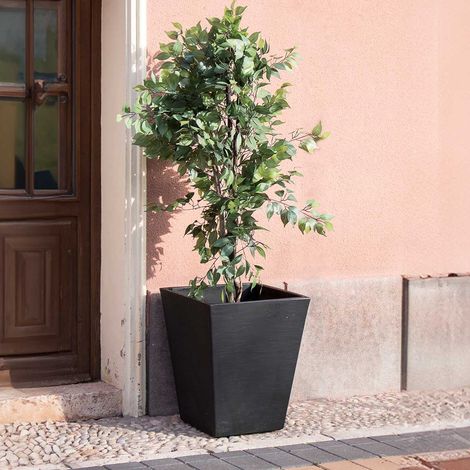 CALÉNDULA 50 Macetero Cuadrado Estilo Rústico de Interior y Exterior Para Plantas y Flores Muy Resistente al Paso del Tiempo. Hecho de Polietileno en España - Negro