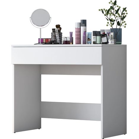 Toeletta Fele, Mobile da Trucco Specchio Incluso, un Cassetto, Materiale Piano in Legno Nobilitato, 90x45x77h cm Bianco