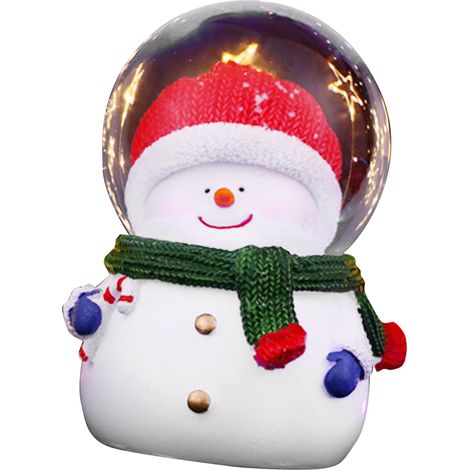 Boule à neige de Noël lumineuse à couleurs changeantes, décoration en résine et verre, boule de Noël avec gros bonhomme de neige à grosse tête (1/5)