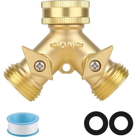 Distributeur de tuyau d'arrosage tout cuivre - avec 2 vannes d'arrêt pour l'irrigation du jardin, l'arrosage et le lavage de voiture - 1 ensemble (1/5)