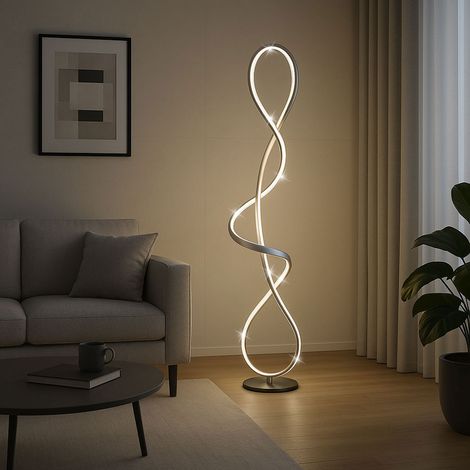 Lampada da terra a LED argento lampada da terra da soggiorno curva alluminio, metallo, 36W 2260Lm bianco neutro, LxLxH 26x20x132,5 cm (1/5)