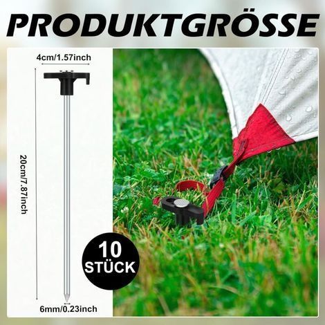 Set mit 10 robusten Zeltheringen – Sturmfeste Zeltheringe – Stahlheringe – Stabile Zeltheringe – Für harten Untergrund – Wald – Gras – Sandboden – Schwarz (1/4)