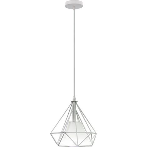 Lampes de Plafond Abat-Jour Lampe Suspension Lustre Cage en Fer Forme Diamant 20cm avec Douille Eclairage Style Industrielle E27 Blanc (1/4)
