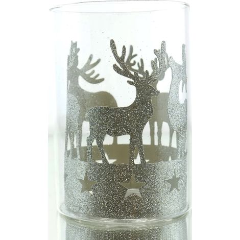 SCHEULEN Weihnachtswindlicht Hirsche Champagner mit Glitzer - Glas & Metall (1/4)