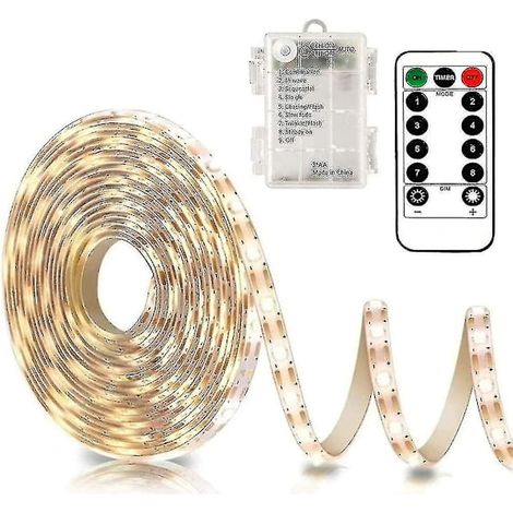 Bande LED de 3 m fonctionnant sur piles avec télécommande, 90 LED, étanche