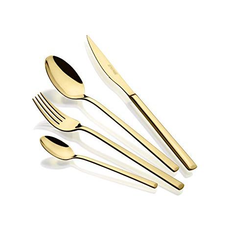 Monix Verona Gold - Set di posate da 24 pezzi, in acciaio inox 18/10, design moderno e moderno, finitura lucida dorata, spessore 3 mm (6 persone) (1/4)