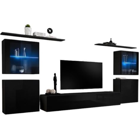 Composición mural SWITCH XIV mueble de TV suspendido en negro brillante con LED (1/2)