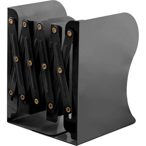 Serre-livres réglables en métal, étagère télescopique robuste (antidérapante), support/séparateur de livres extensible en 2 pièces, noir (1/5)